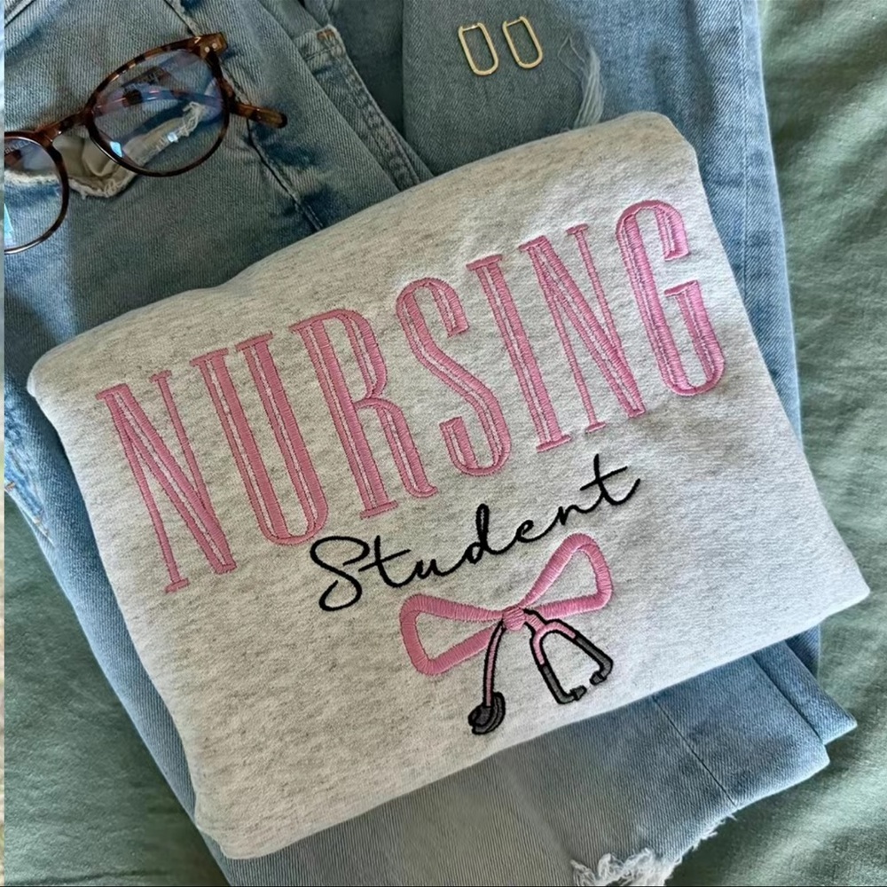 Gray Nursing Student Sweatshirt with Pink Embroidery - Picture 2 of 3